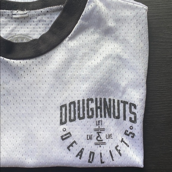 Doughnuts and Deadlifts mesh white crop top - Picture 2 of 4